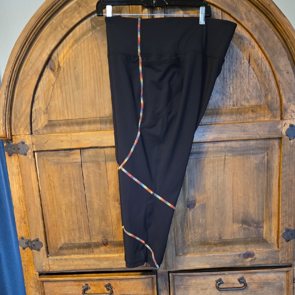 Lane Bryant Black Leggings with Colorful Trim